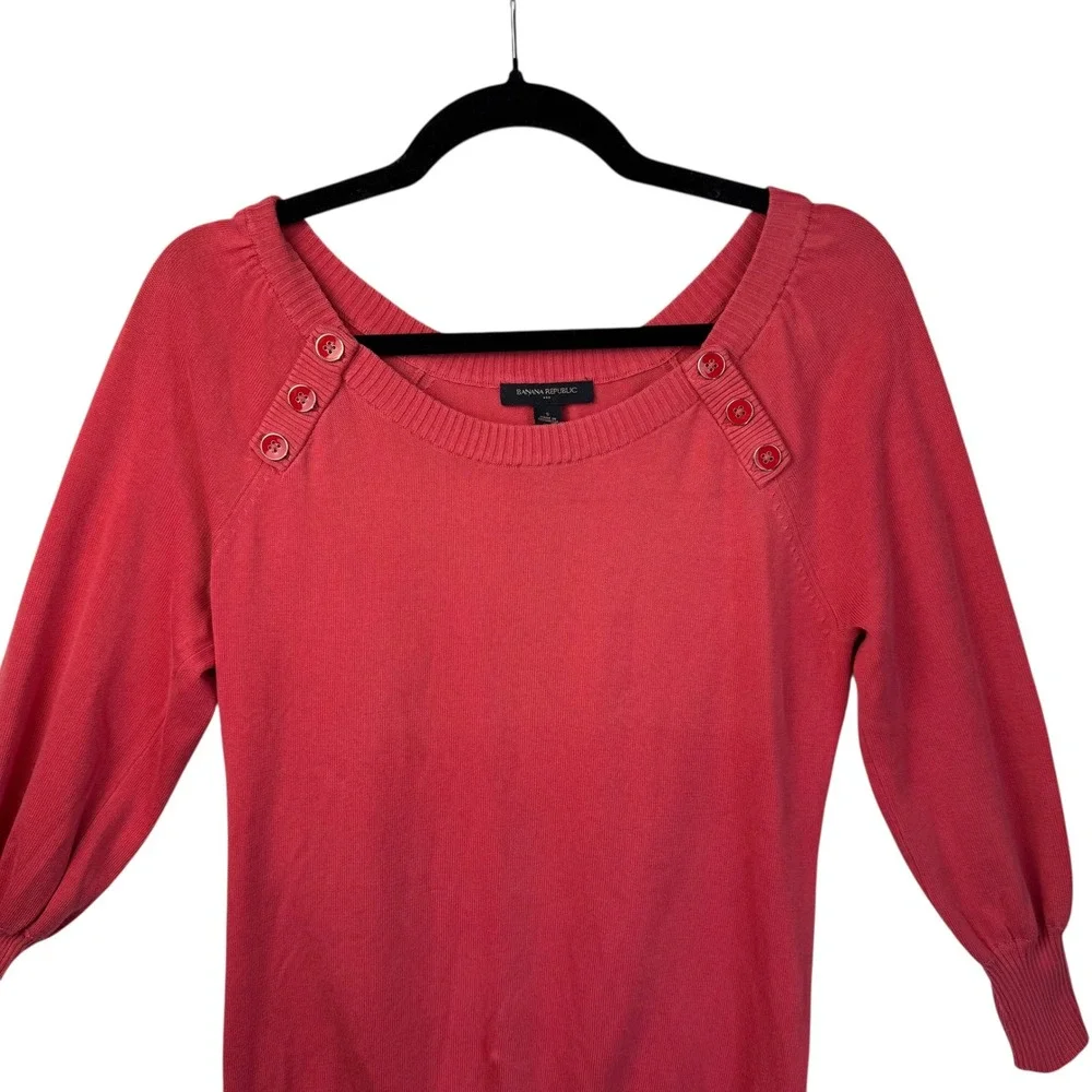 Banana Republic Sweater Womens Small Coral Pink Cotton 3/4‎ Sleeve Lightweight